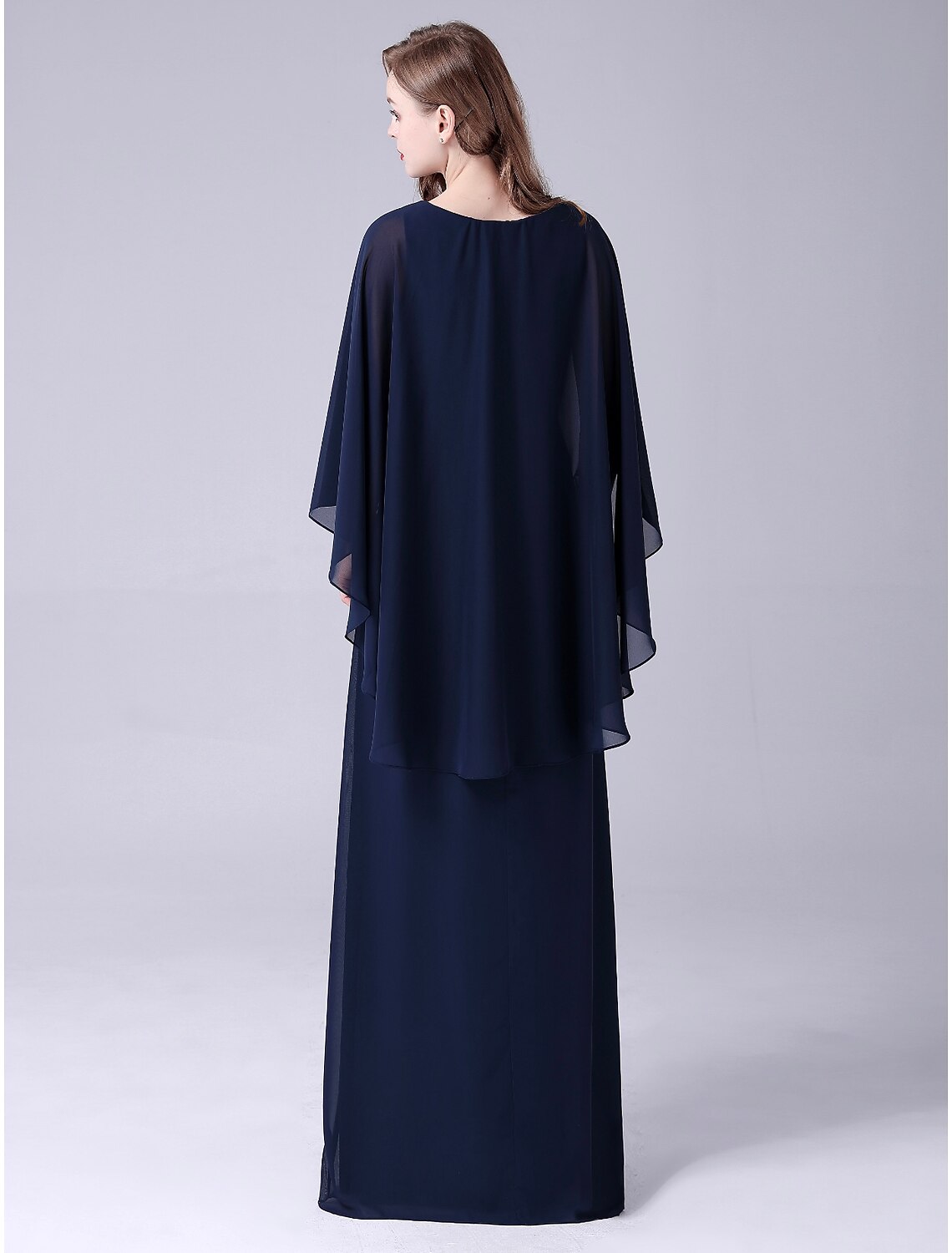 Abito da madre della sposa a trapezio, elegante, dolce, con scollo gioiello, lunghezza pavimento, in chiffon, senza maniche, con drappeggio di cristalli